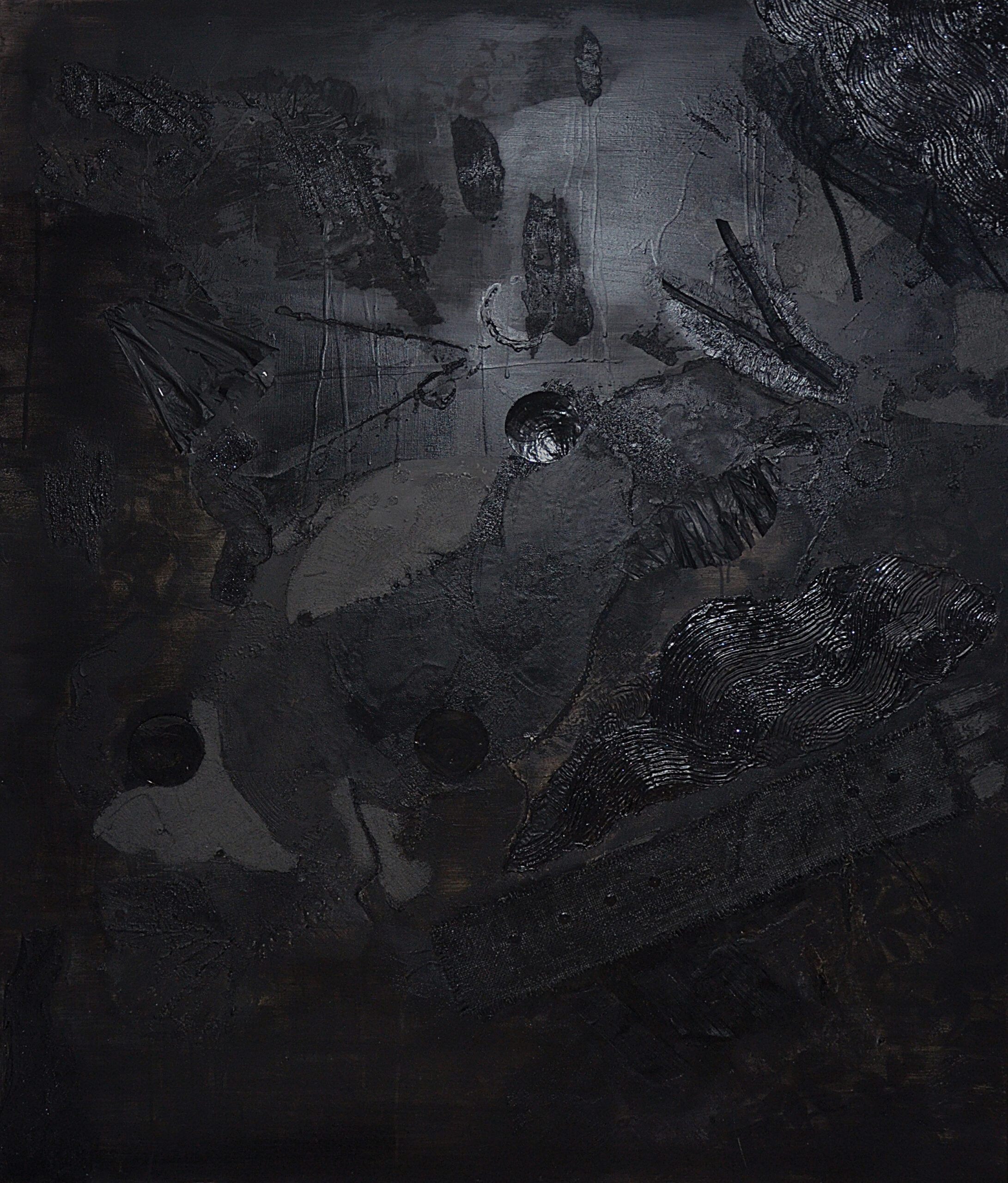 Abstract Monochrome Acrylic Painting And Collage On Wooden Canva Black Is Black Haute Couture Benie Scaled