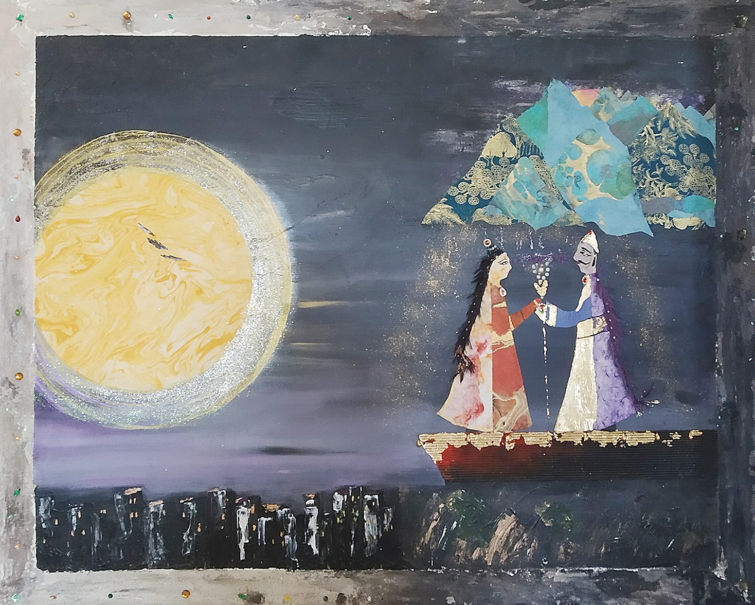 Acrylic Painting And Collages On Wooden Canva Indian Dream Benie